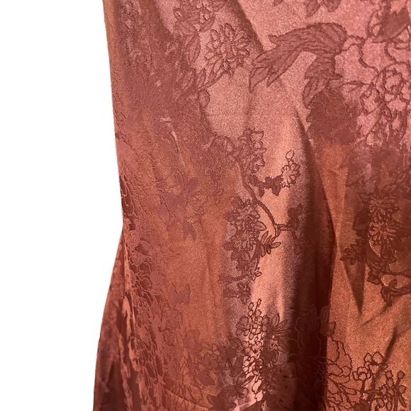 Lulu's Calia Love Floral Jacquard Satin Slipdress Size XL Rich Brown Sexy Silky - Picture 6 of 8
